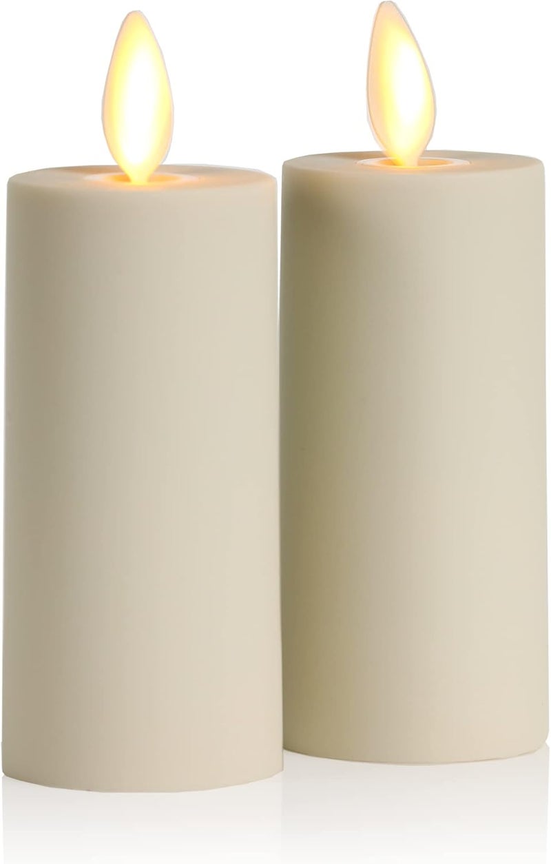 LUMINARA Outdoor Votive Flameless LED Candle, Set of 2 Ivory 1.5" x 4", Moving Flame Battery Operated Timer Remote Ready IPX4 Matte Plastic Finish - Image 1